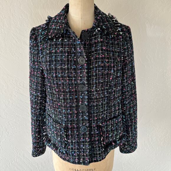 KORET | Womens Colorful Fringe Pocket Tweed Confetti Ribbon Blazer 10 Grannycore - Picture 1 of 10